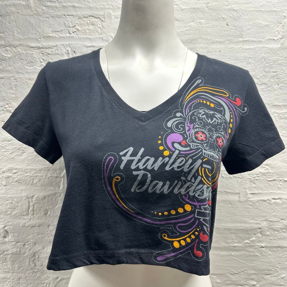 Reworked Harley Davidson Calavera Skull Cropped Baby Tee